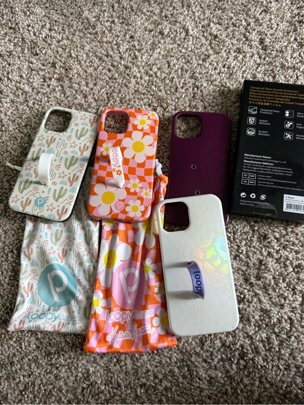 Loopy Case Bundle — White Iridescent, Orange Floral, Purple Solid, Desert Cactus